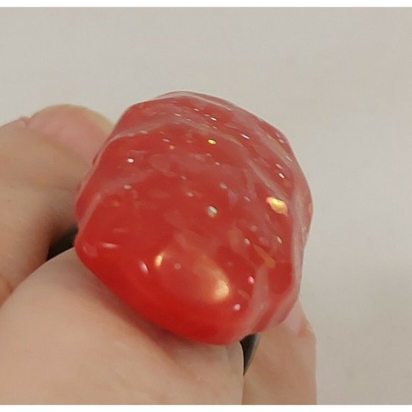 Vintage Free Form Large Lucite Acrylic Chunky Red/Black Ring Sz 6.75" New - Picture 10 of 11